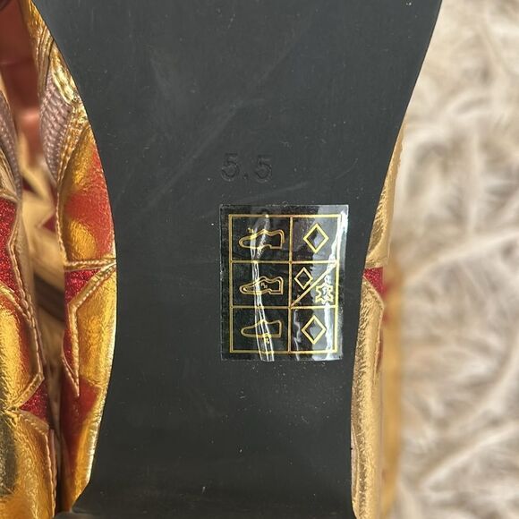 NWOB Jeffrey Campbell On-Mars Star Print Ankle Boots in Gold Red Glitter Sz 5.5 - Picture 13 of 13